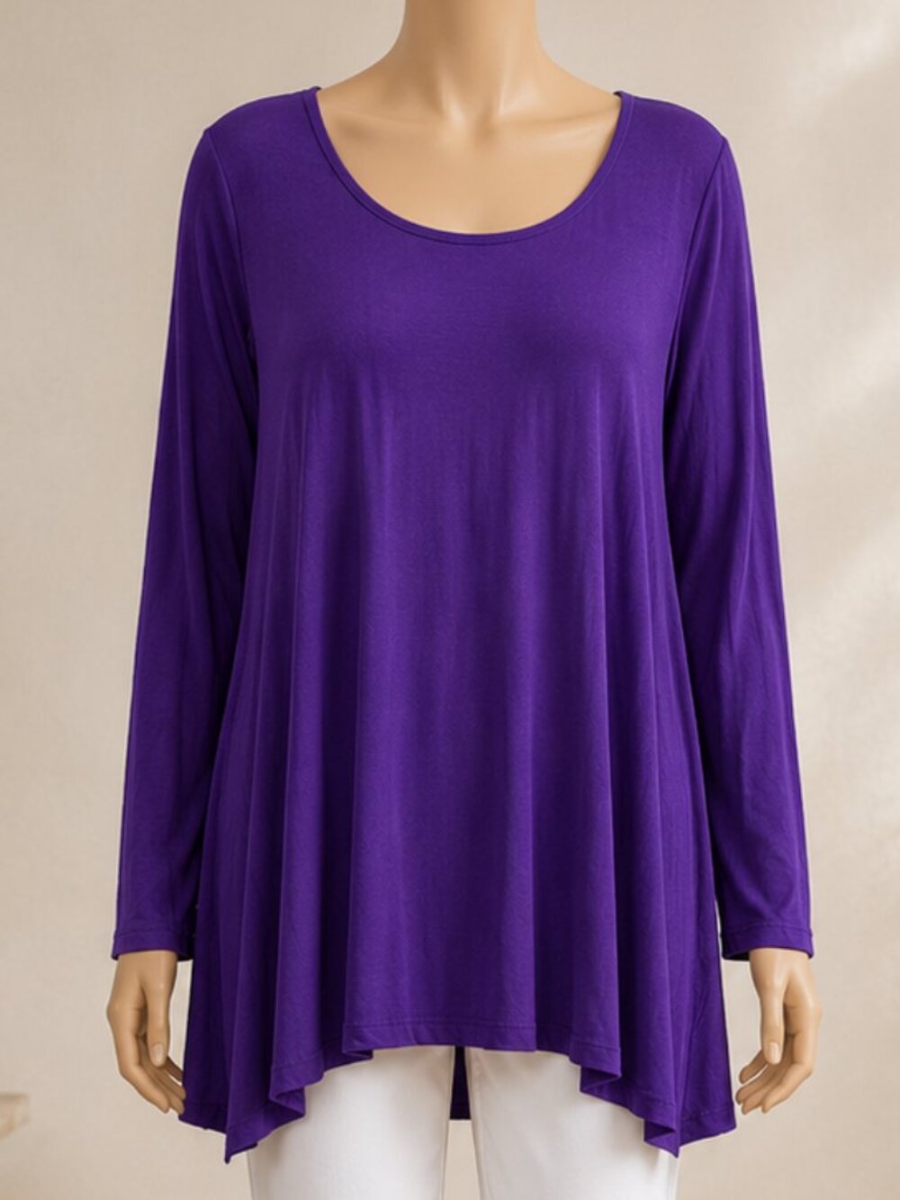 24 Seven Purple Swing Tunic Top Size 1XL Long Sleeve Plus Size
